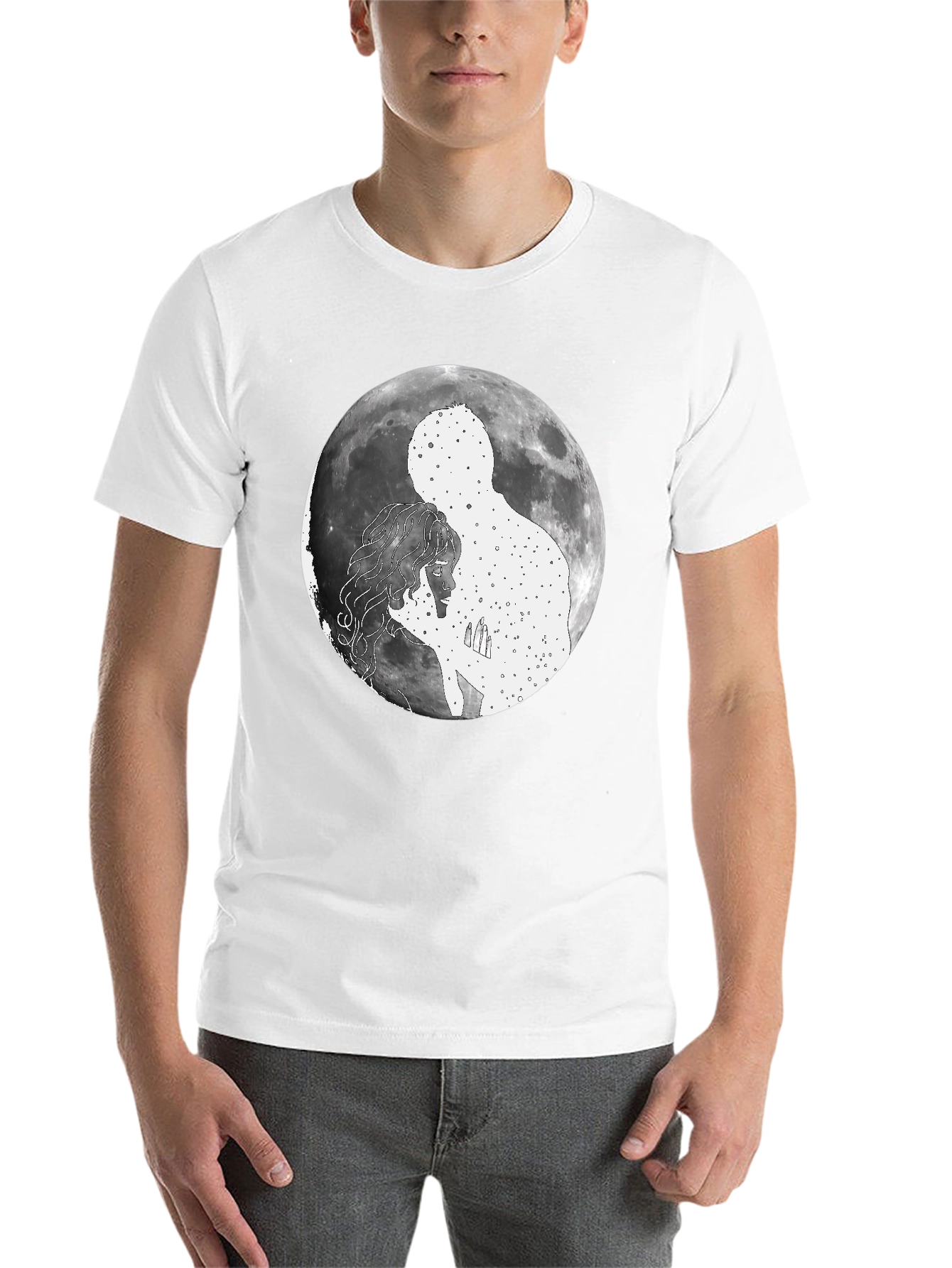 Celestial Embrace Graphic T-Shirt - Moonlit Love