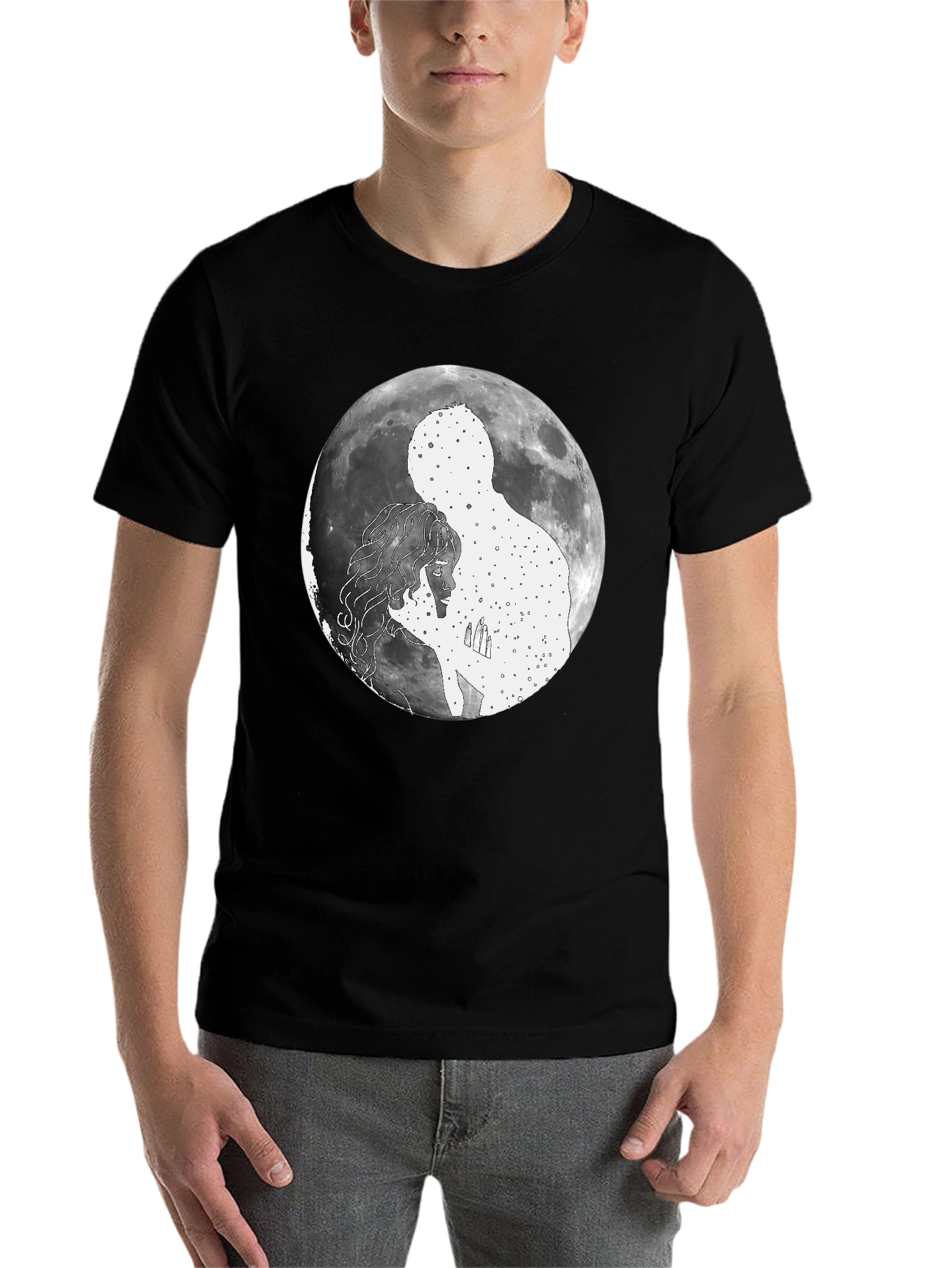 Celestial Embrace Graphic T-Shirt - Moonlit Love