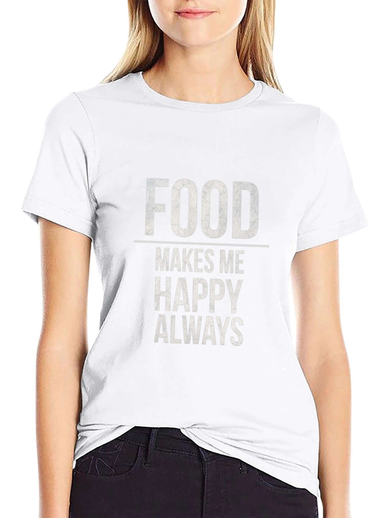 Food Makes Me Happy T-Shirt - Black Graphic Tee