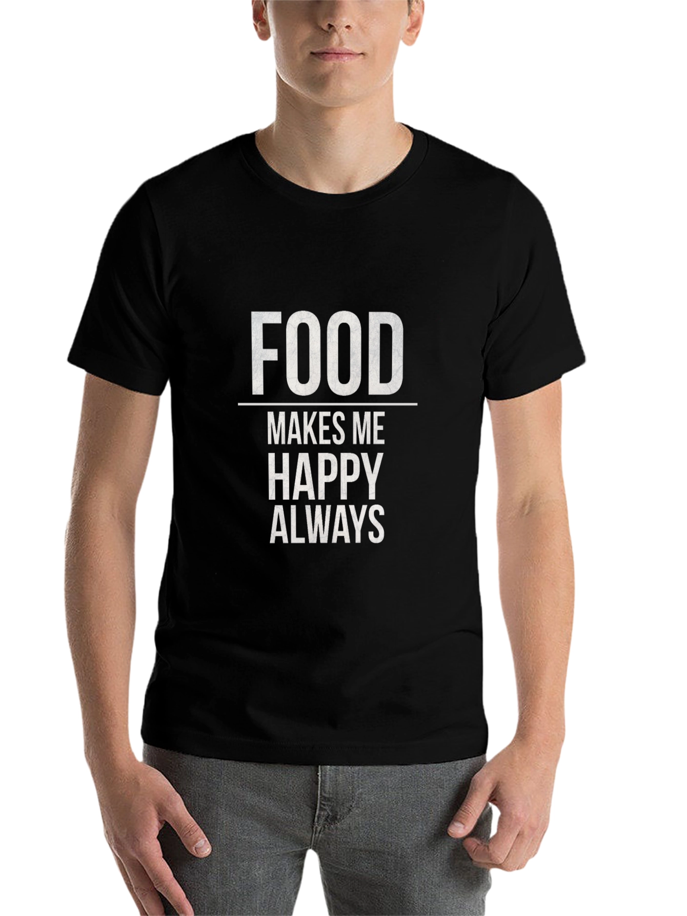 Food Makes Me Happy T-Shirt - Black Graphic Tee