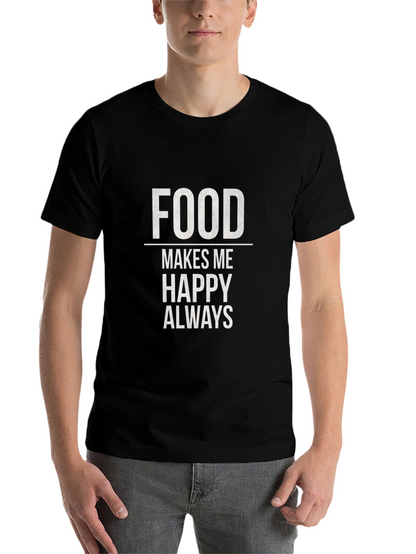 Food Makes Me Happy T-Shirt - Black Graphic Tee