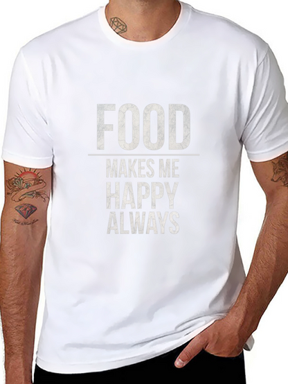 Food Makes Me Happy T-Shirt - Black Graphic Tee
