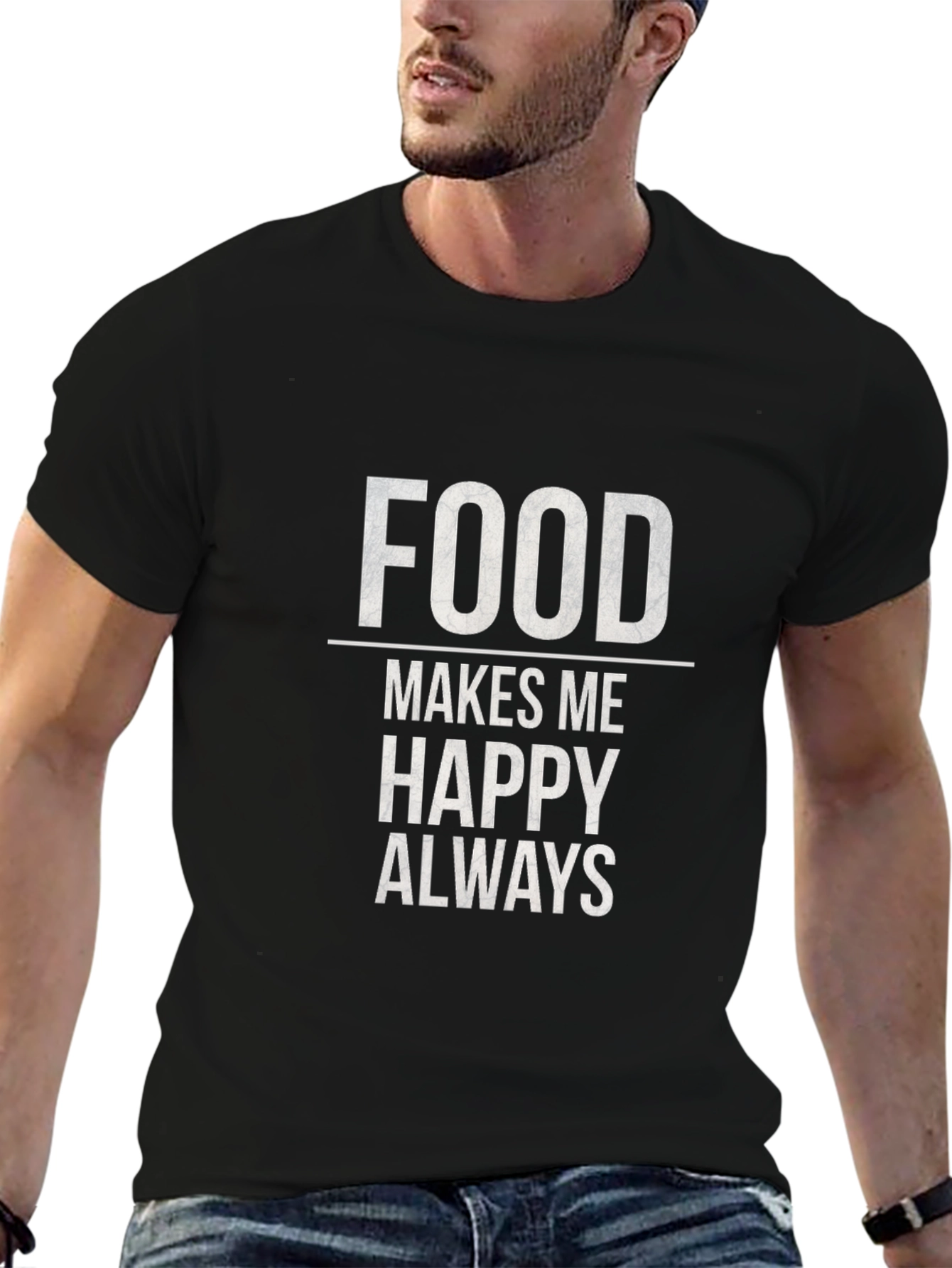 Food Makes Me Happy T-Shirt - Black Graphic Tee