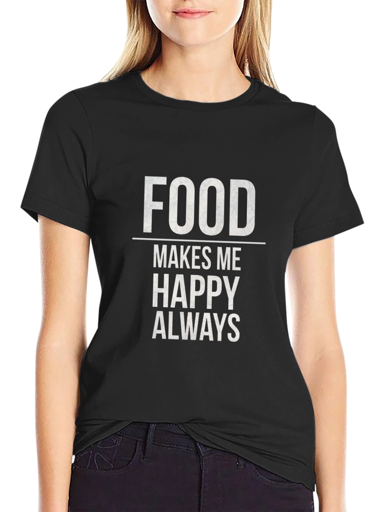 Food Makes Me Happy T-Shirt - Black Graphic Tee