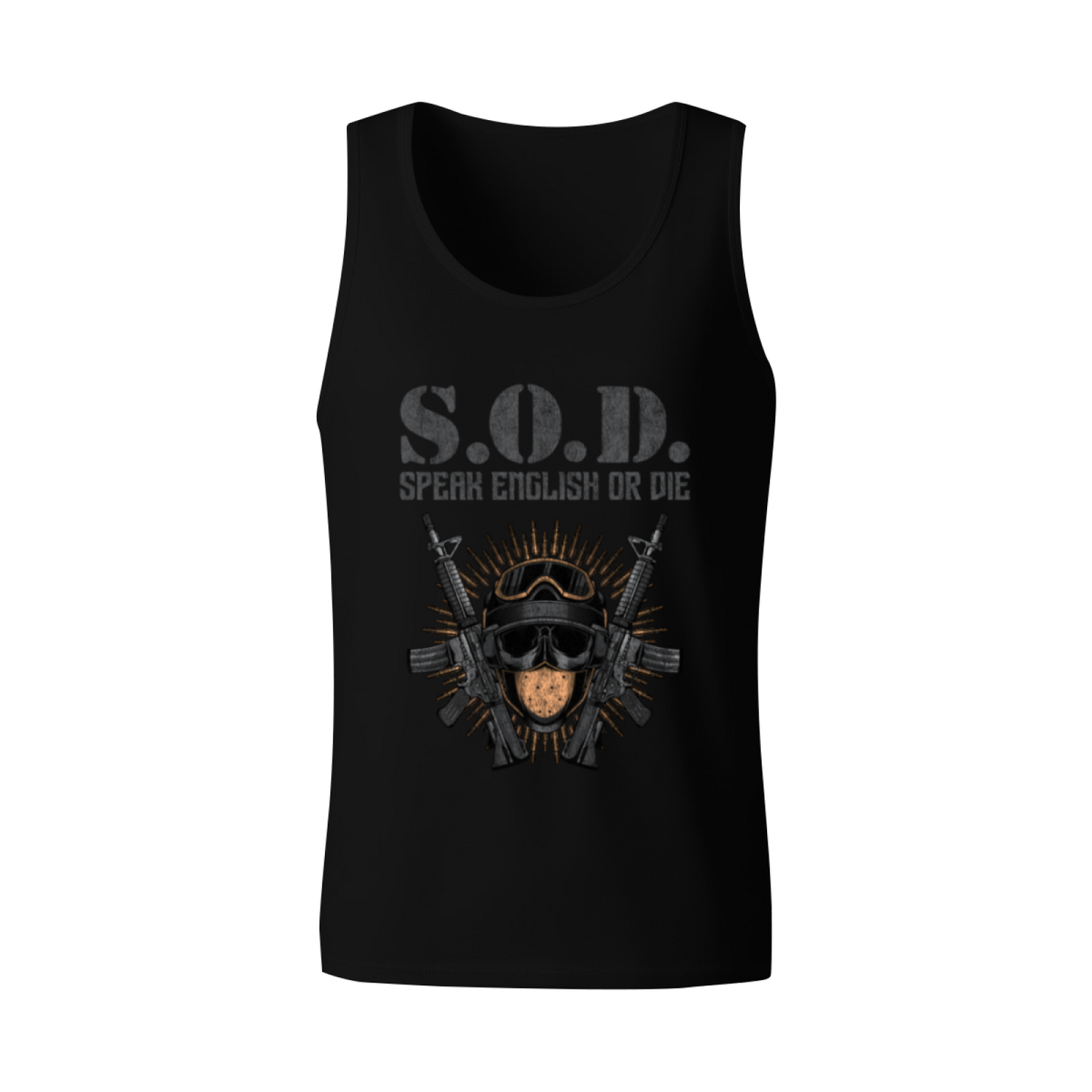S.O.D Speak English Or Die Tactical Skull Rifle Graphic Men Tank Top