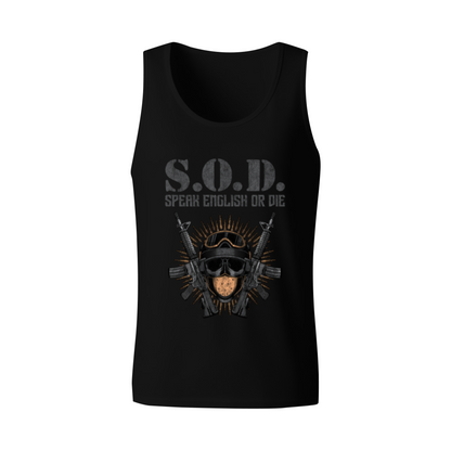 S.O.D Speak English Or Die Tactical Skull Rifle Graphic Men Tank Top