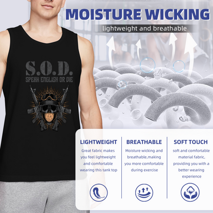 S.O.D Speak English Or Die Tactical Skull Rifle Graphic Men Tank Top