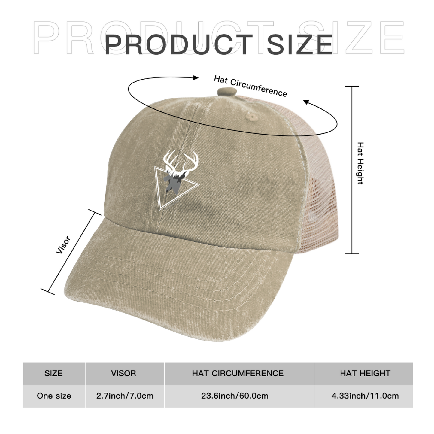 Wild Deer Mountain Triangle Graphic Vintage Washed Mesh Trucker Hat ¨C Outdoor Hunting Distressed Cap