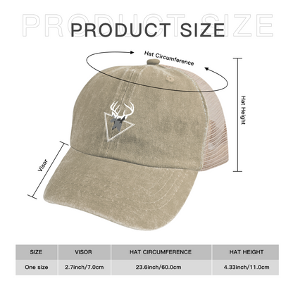 Wild Deer Mountain Triangle Graphic Vintage Washed Mesh Trucker Hat ¨C Outdoor Hunting Distressed Cap