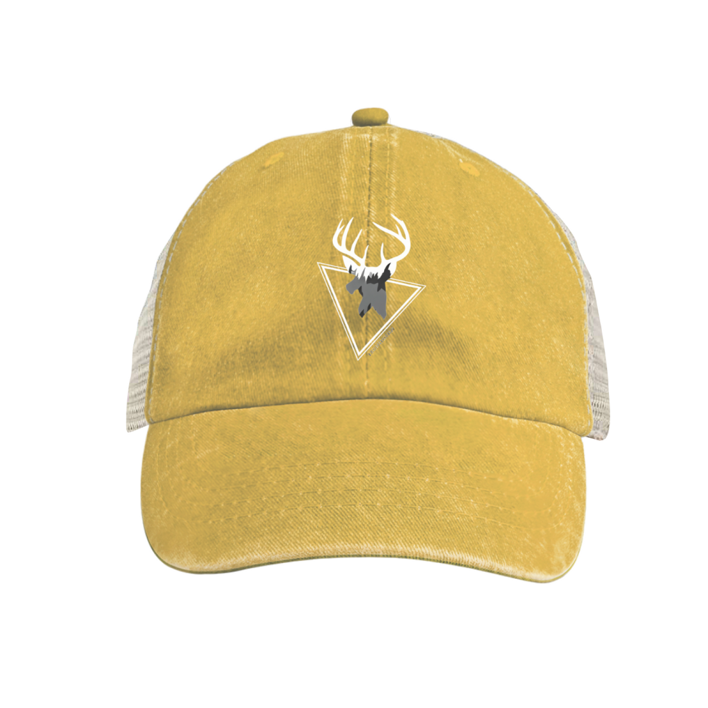 Wild Deer Mountain Triangle Graphic Vintage Washed Mesh Trucker Hat ¨C Outdoor Hunting Distressed Cap