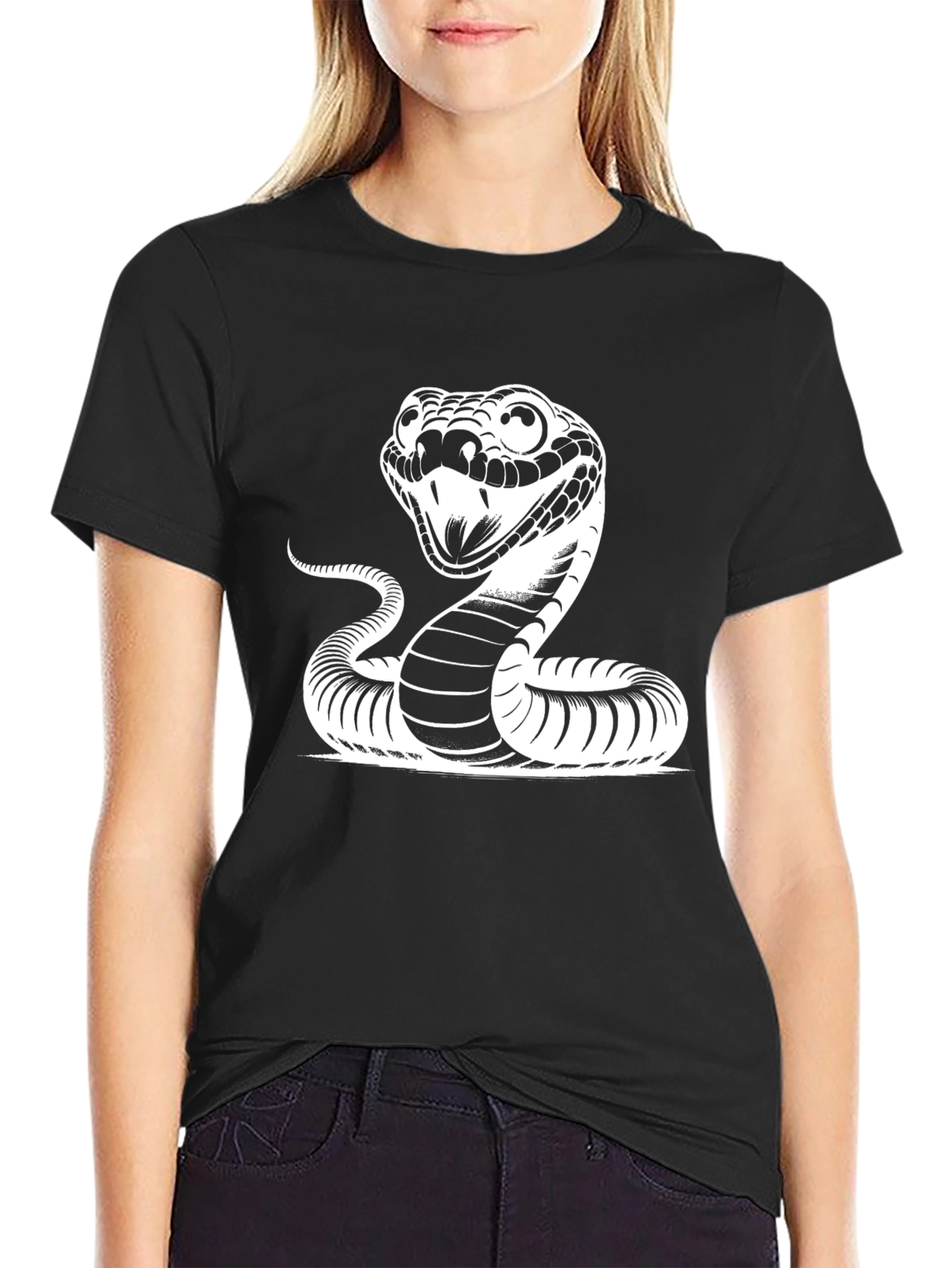 Snake Graphic Tee - Black Cotton T-Shirt