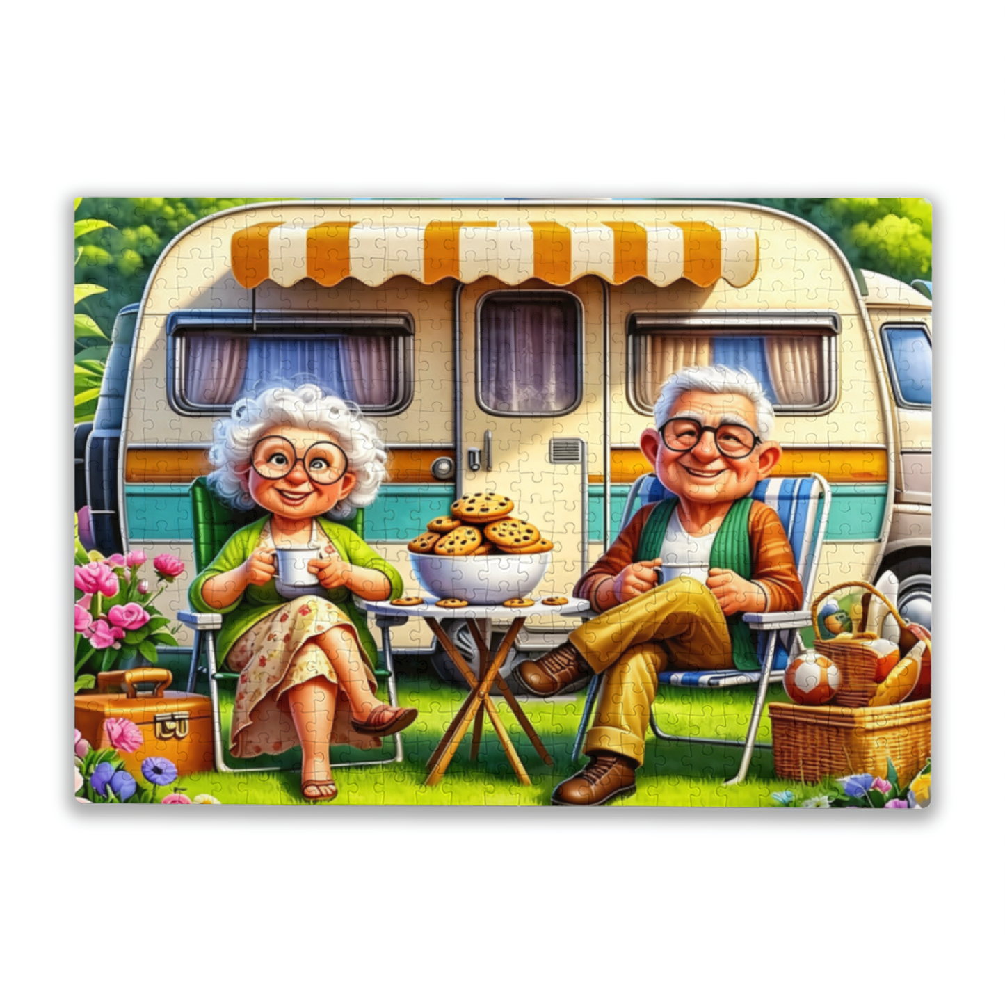 Sweet Elderly Couple RV Road Trip Leisure Picnic Jigsaw Puzzle (300/500/1000)