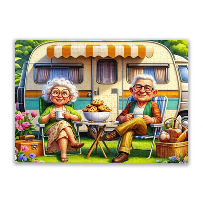 Sweet Elderly Couple RV Road Trip Leisure Picnic Jigsaw Puzzle (300/500/1000)