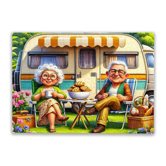 Sweet Elderly Couple RV Road Trip Leisure Picnic Jigsaw Puzzle (300/500/1000)