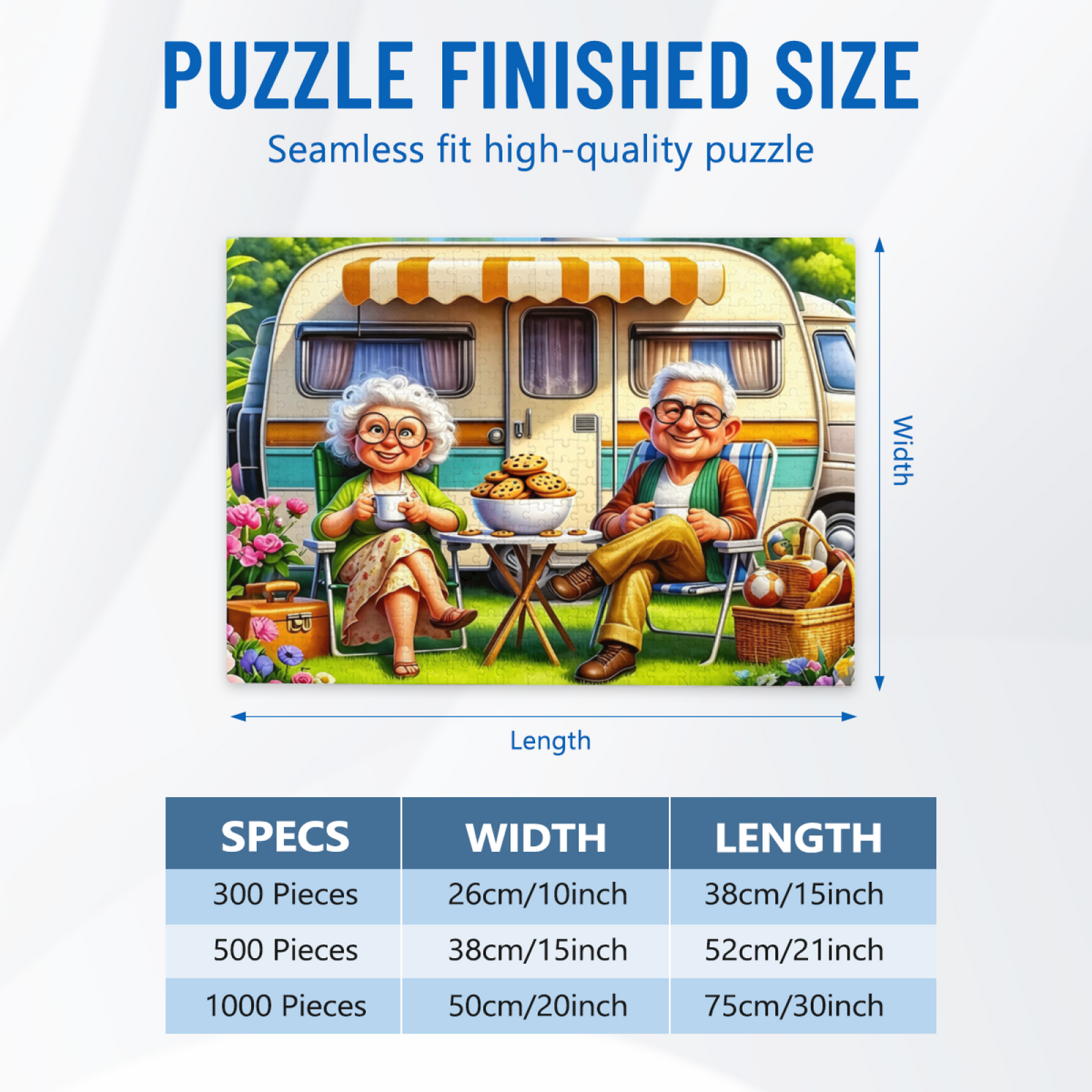 Sweet Elderly Couple RV Road Trip Leisure Picnic Jigsaw Puzzle (300/500/1000)
