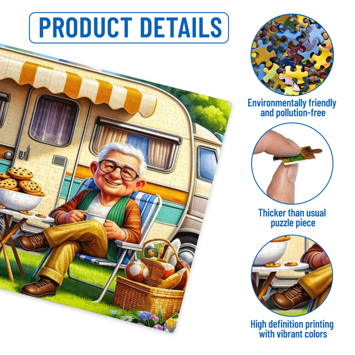 Sweet Elderly Couple RV Road Trip Leisure Picnic Jigsaw Puzzle (300/500/1000)