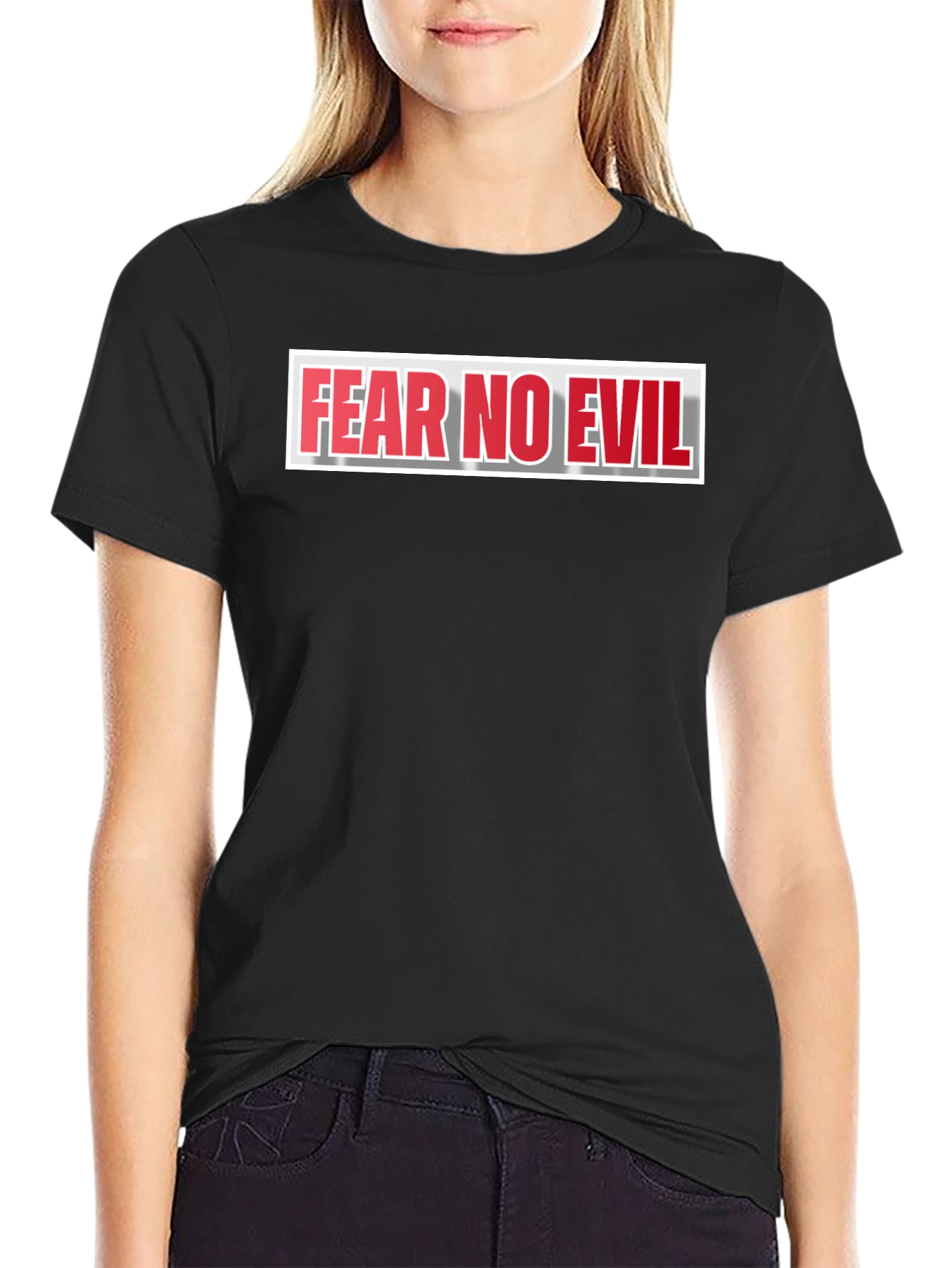 Fear No Evil Graphic Print Black T-Shirt
