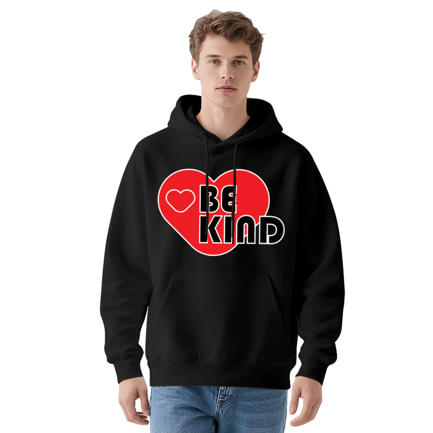 Red Heart BE KIND Positive Graphic Hoodie, Versatile Cozy Style