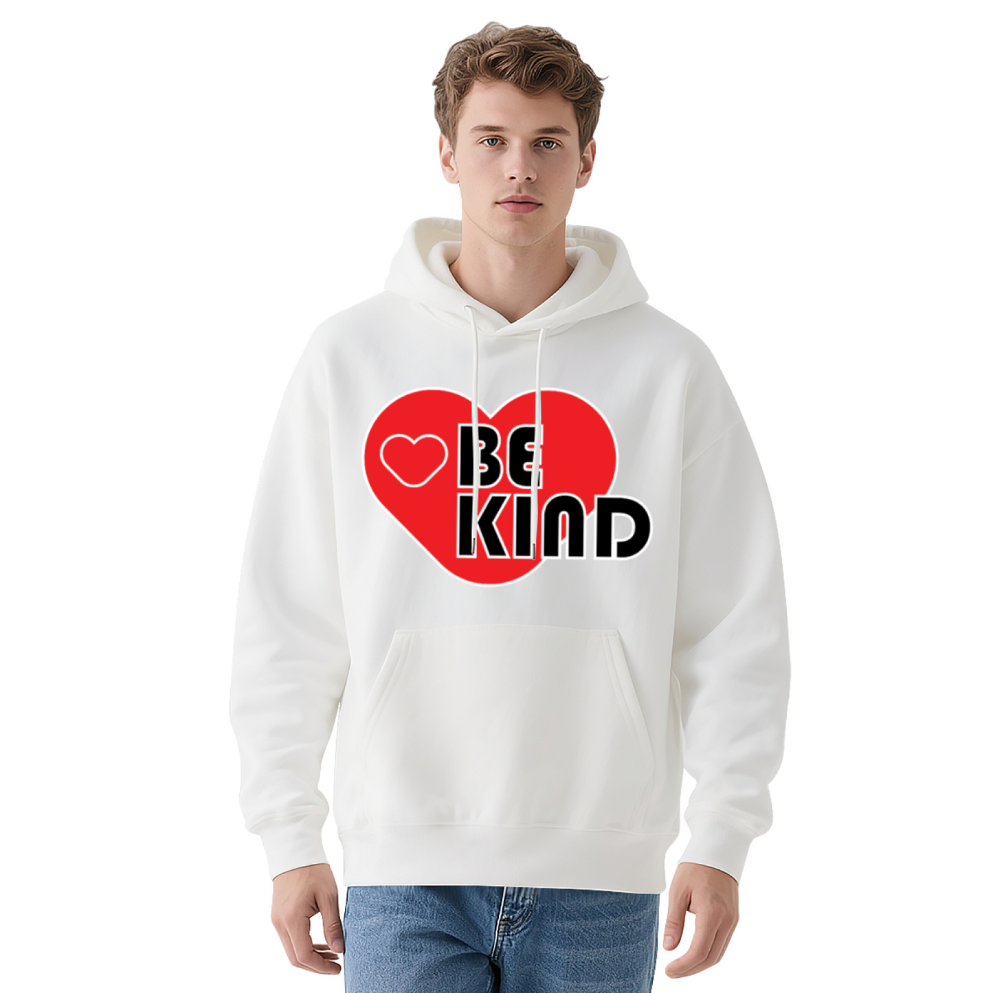 Red Heart BE KIND Positive Graphic Hoodie, Versatile Cozy Style