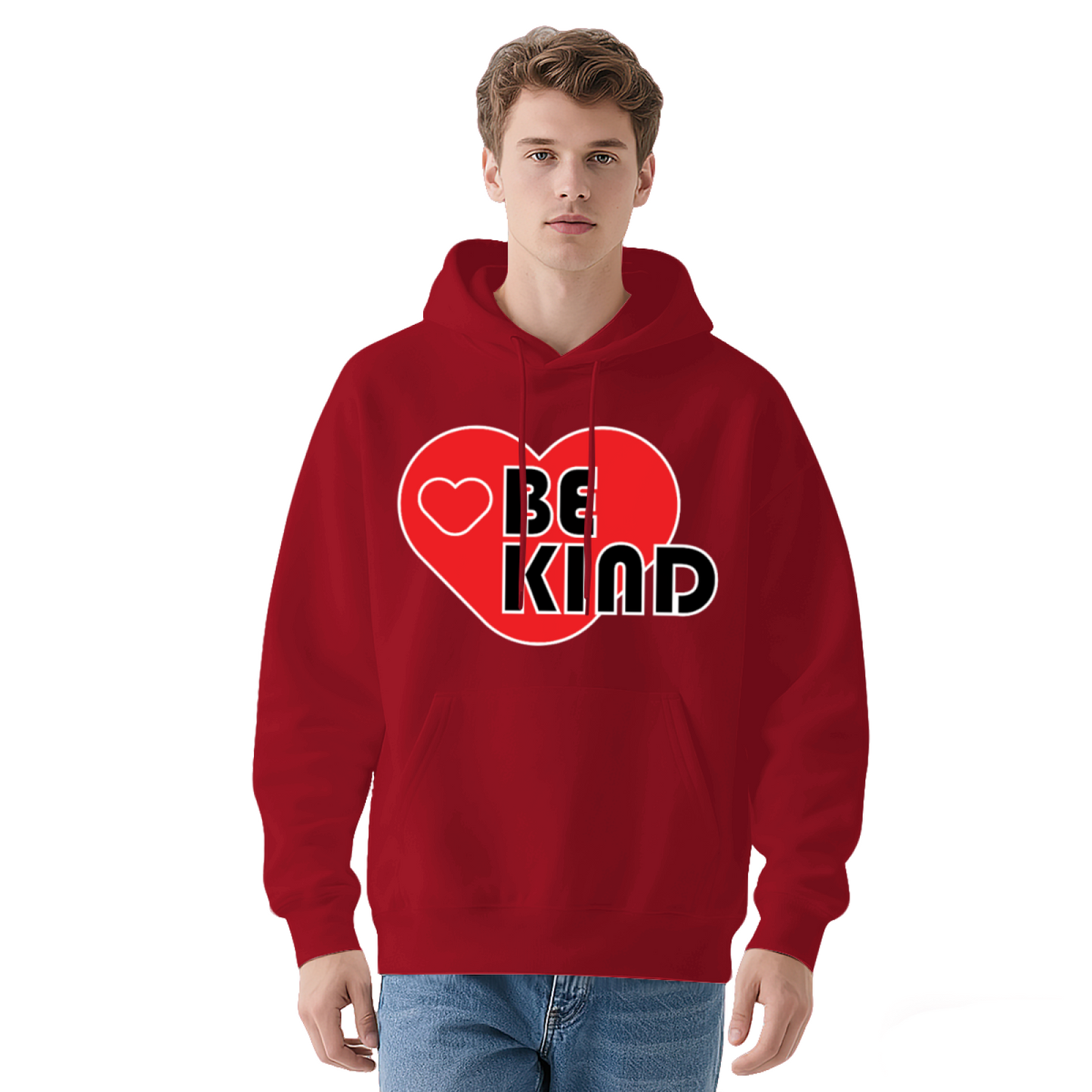 Red Heart BE KIND Positive Graphic Hoodie, Versatile Cozy Style