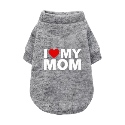 Sweet I Love My Mom Heart Graphic Puppy Cardigan Sweater For Fur Baby
