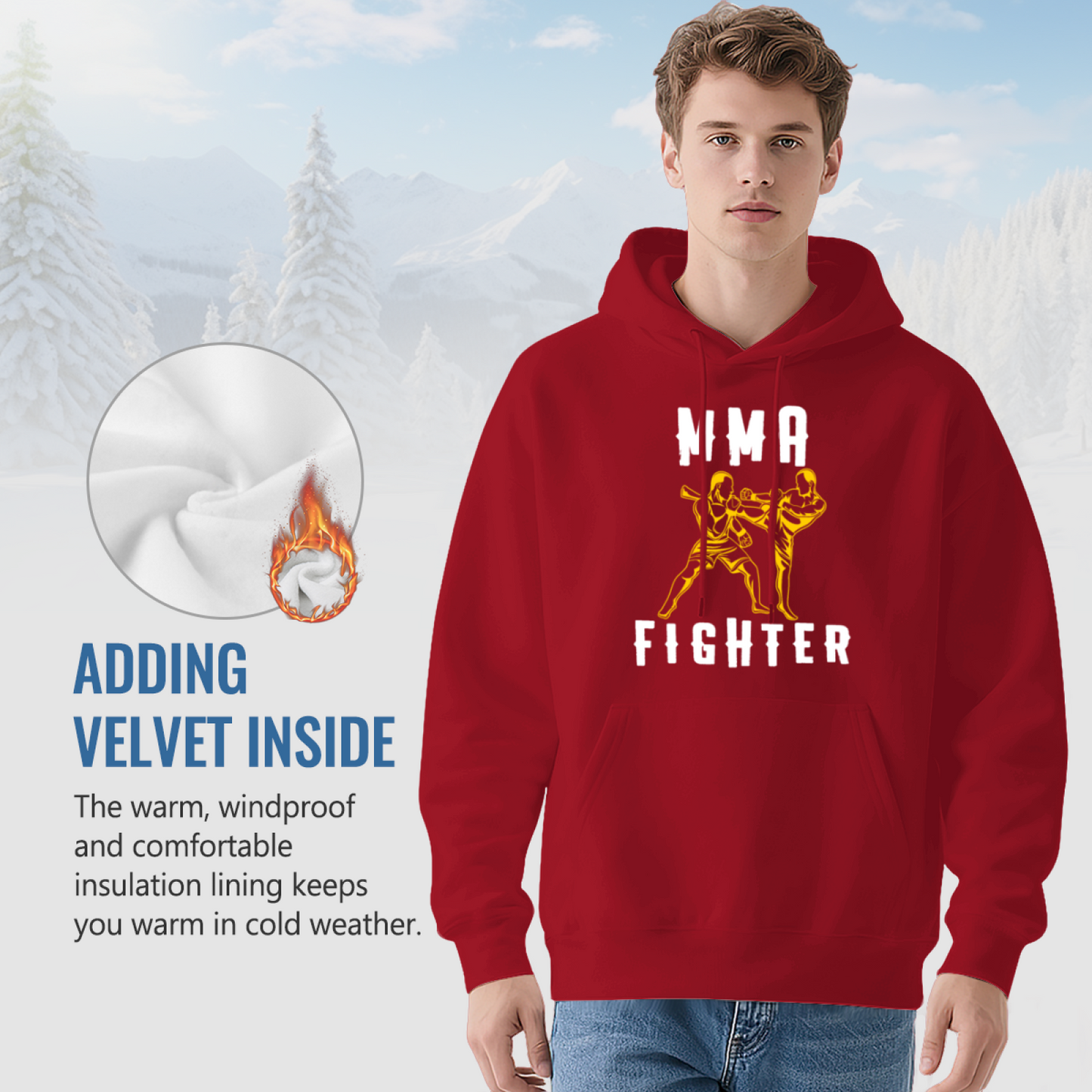 MMA Fighter Muay Thai Boxing Graphic Red Hoodie, Comfortable Unisex Daily Pullover
