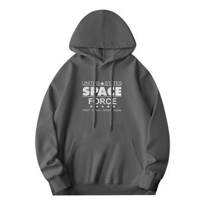 US Space Force Text Grey Hoodie, Warm Patriotic Comfort Casual Pullover