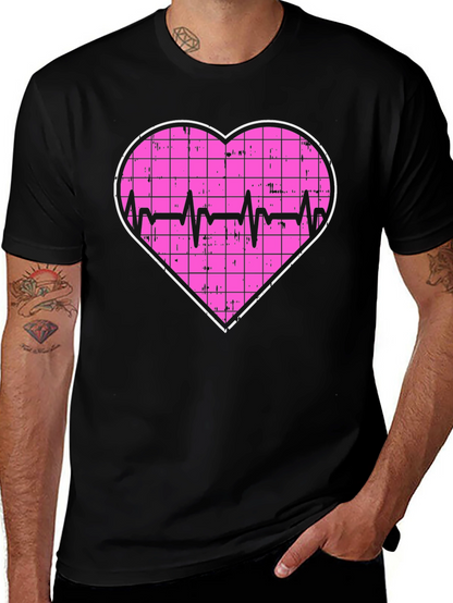 Heartbeat Grid Heart T-Shirt - Black