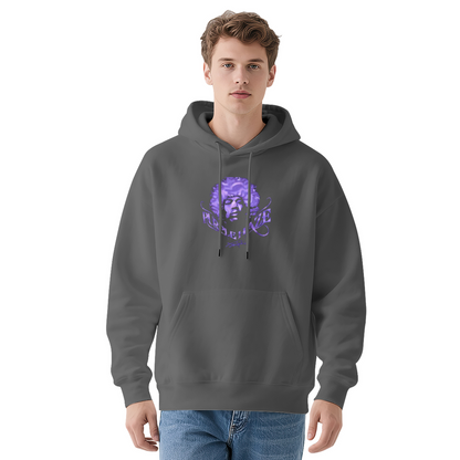Purple Vintage Portrait White Hoodie, Retro Art Graphic All-Day Comfort Hoodie