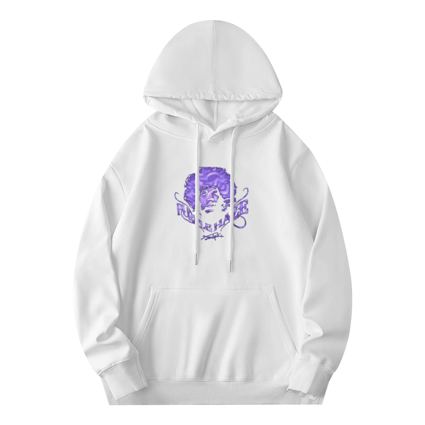 Purple Vintage Portrait White Hoodie, Retro Art Graphic All-Day Comfort Hoodie