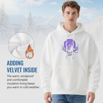 Purple Vintage Portrait White Hoodie, Retro Art Graphic All-Day Comfort Hoodie
