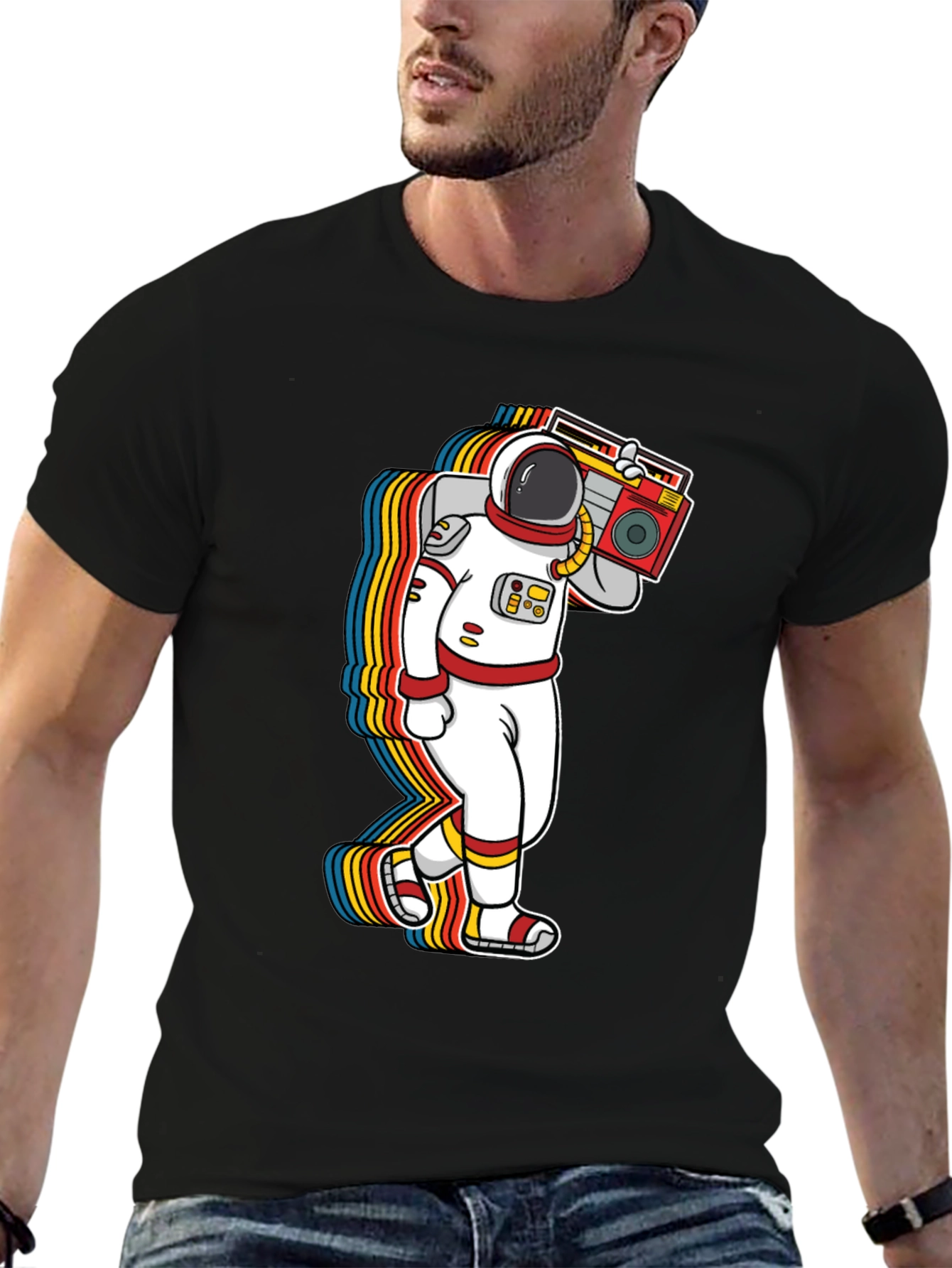 Astronaut Boombox Graphic Tee - Retro Space T-Shirt