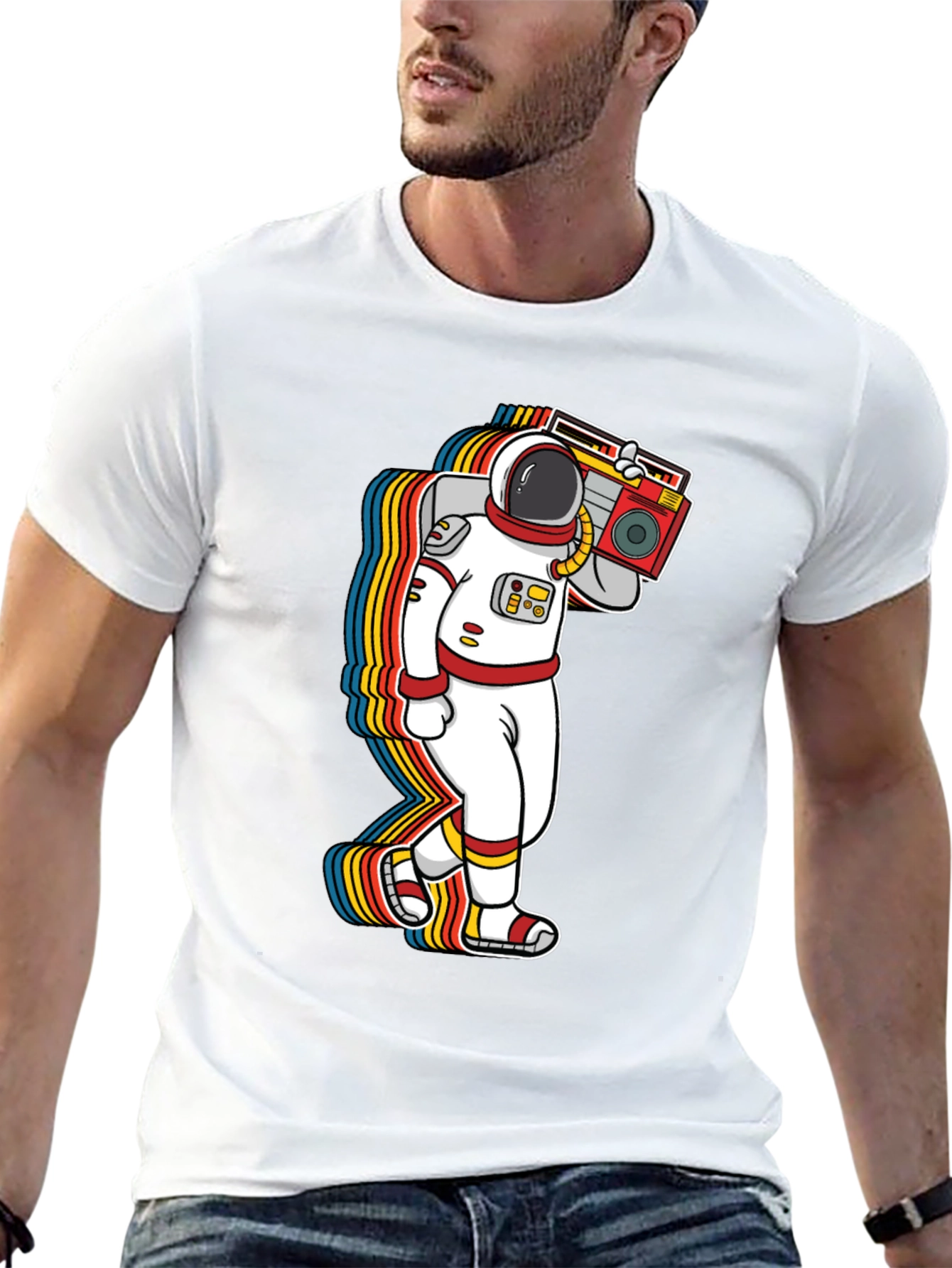 Astronaut Boombox Graphic Tee - Retro Space T-Shirt