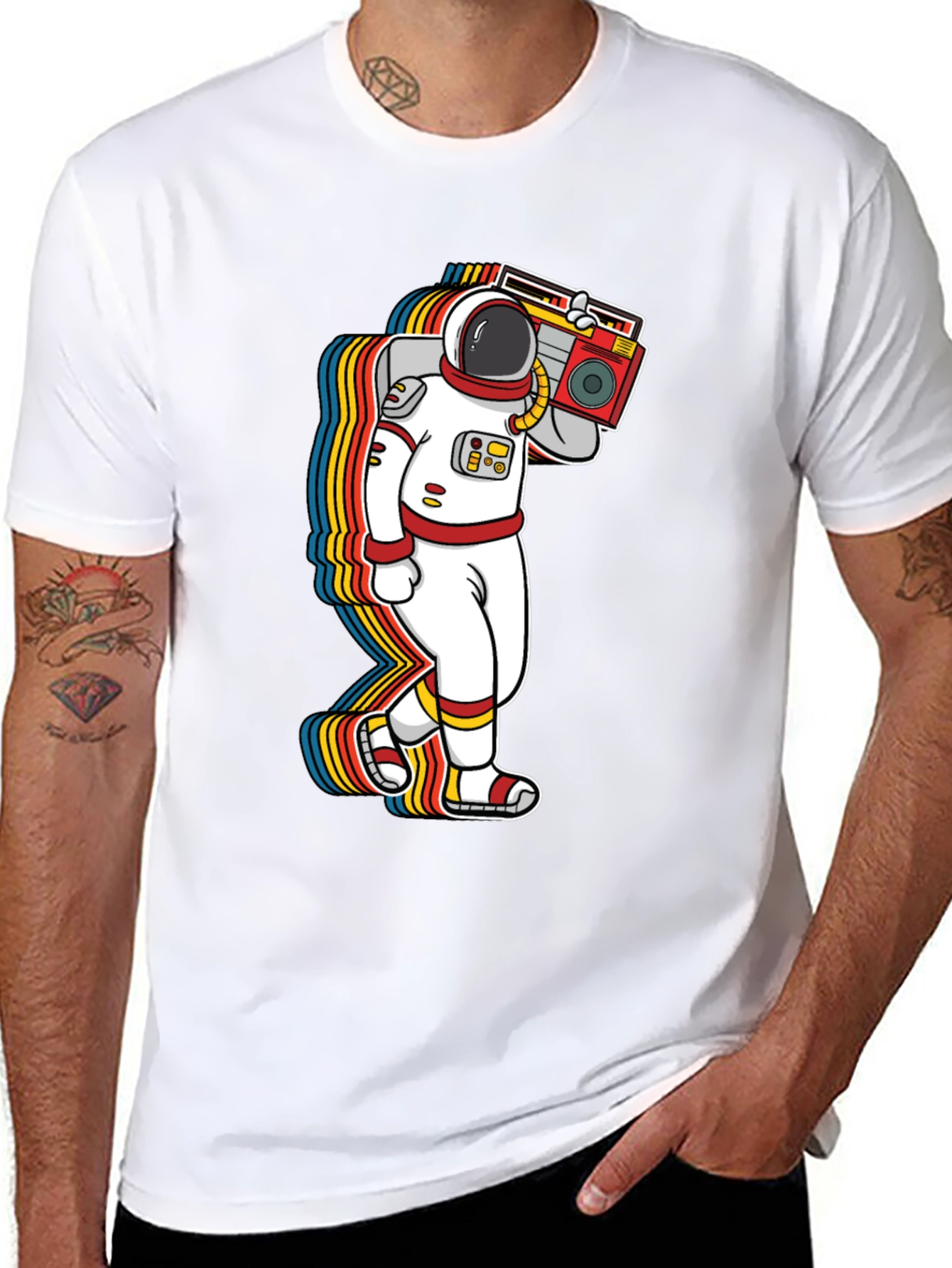 Astronaut Boombox Graphic Tee - Retro Space T-Shirt