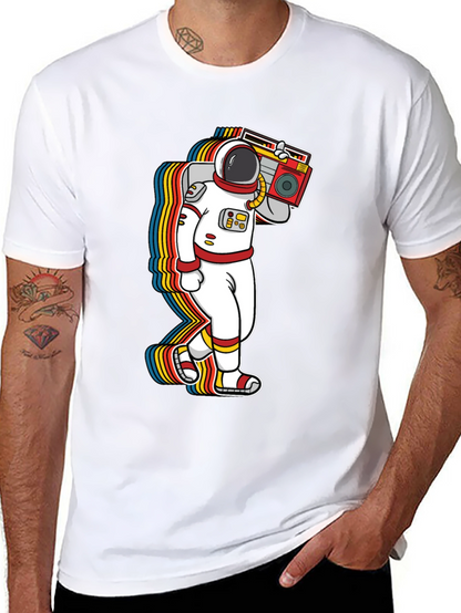 Astronaut Boombox Graphic Tee - Retro Space T-Shirt