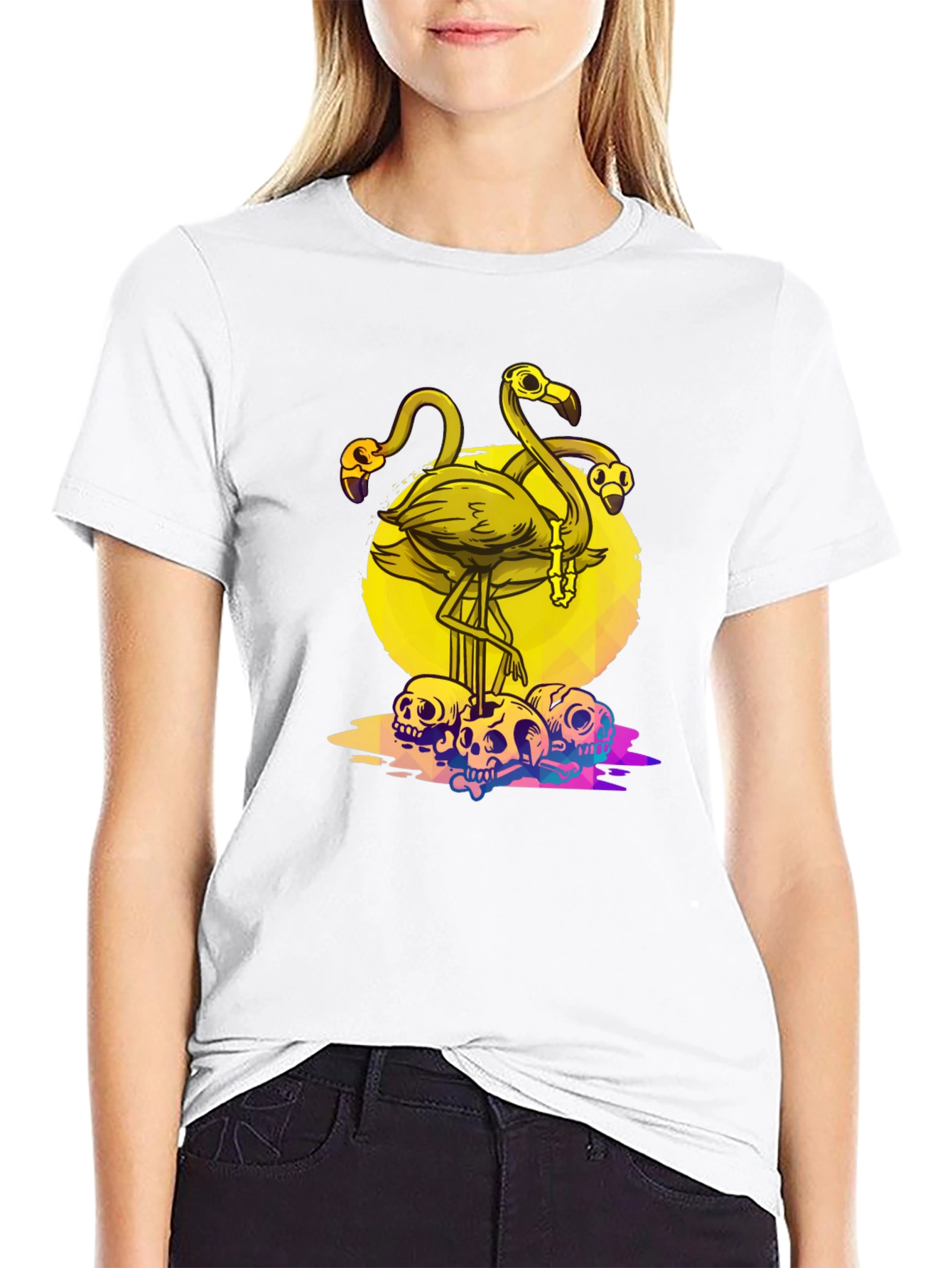 Flamingo Skull Graphic Tee - Mens Black T-Shirt