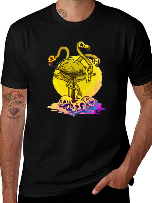 Flamingo Skull Graphic Tee - Mens Black T-Shirt