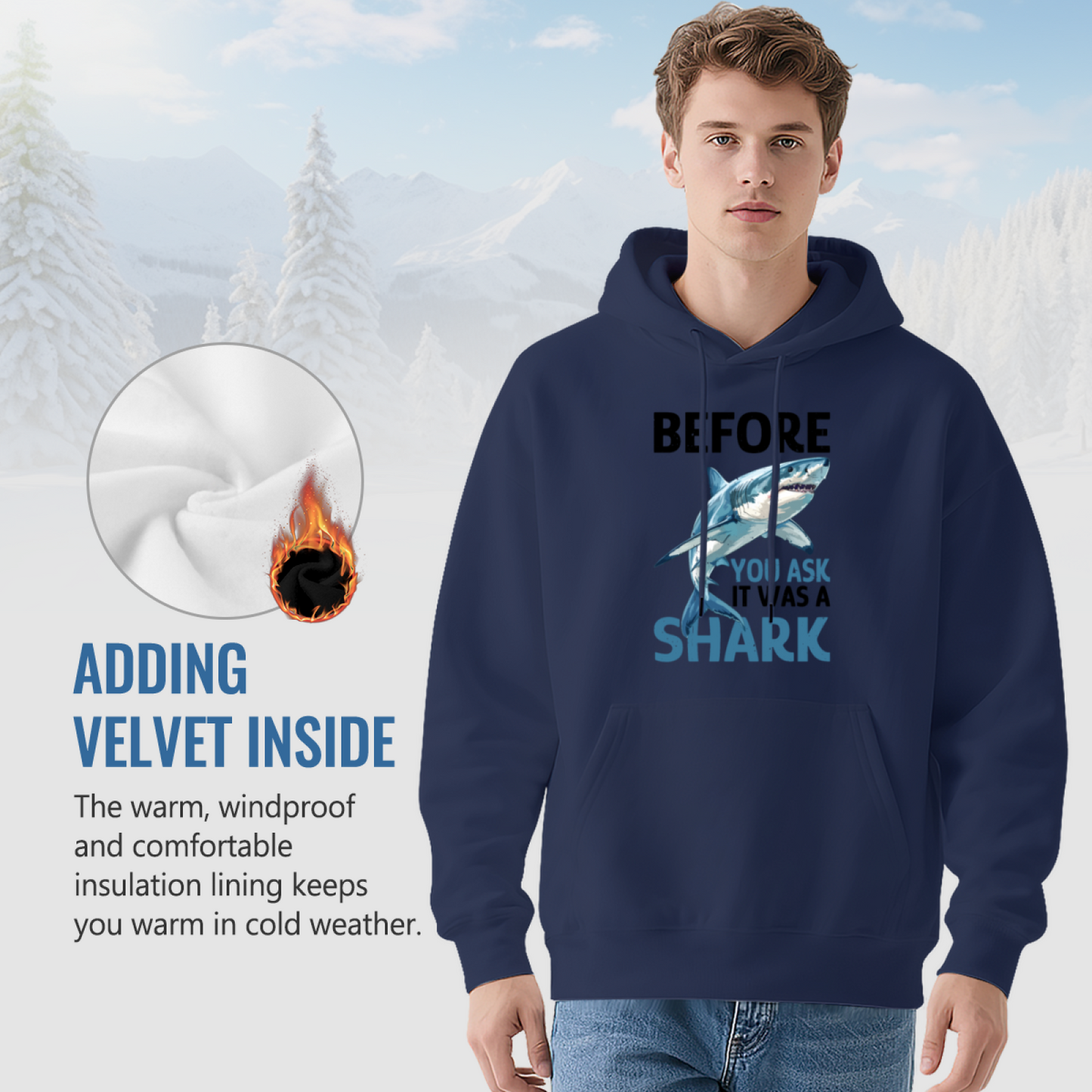 Before You Ask It Was A Shark Ocean Graphic Unisex Hoodie, Light Cozy Fit
