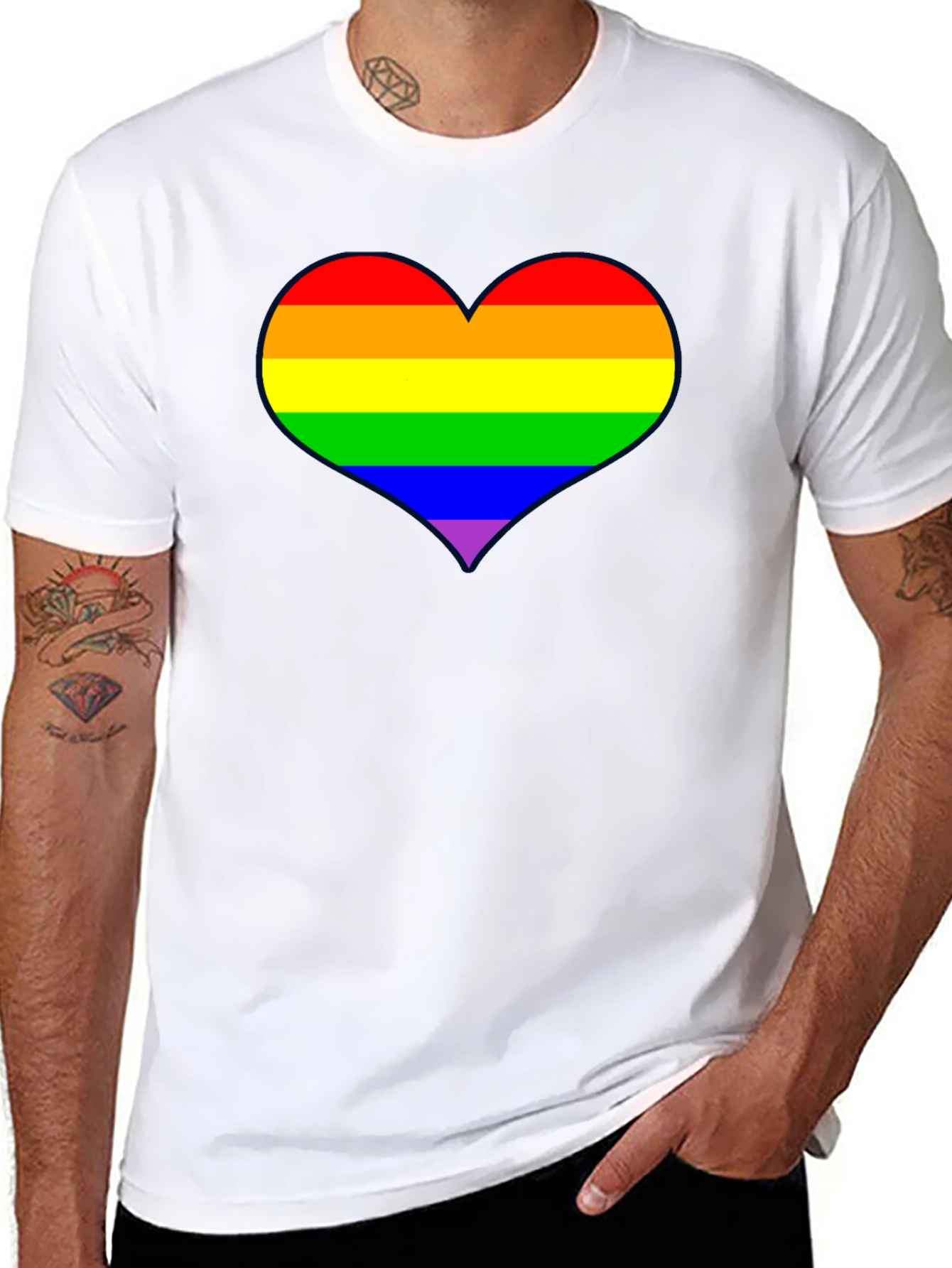 Rainbow Heart Pride T-Shirt - Black