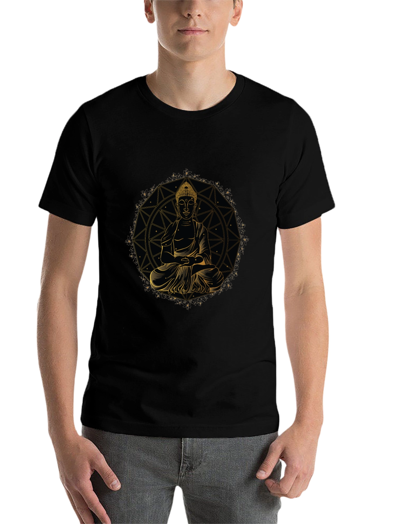 Buddha Mandala Graphic Tee - Black Cotton Comfort