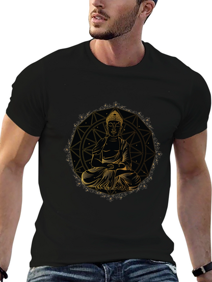 Buddha Mandala Graphic Tee - Black Cotton Comfort
