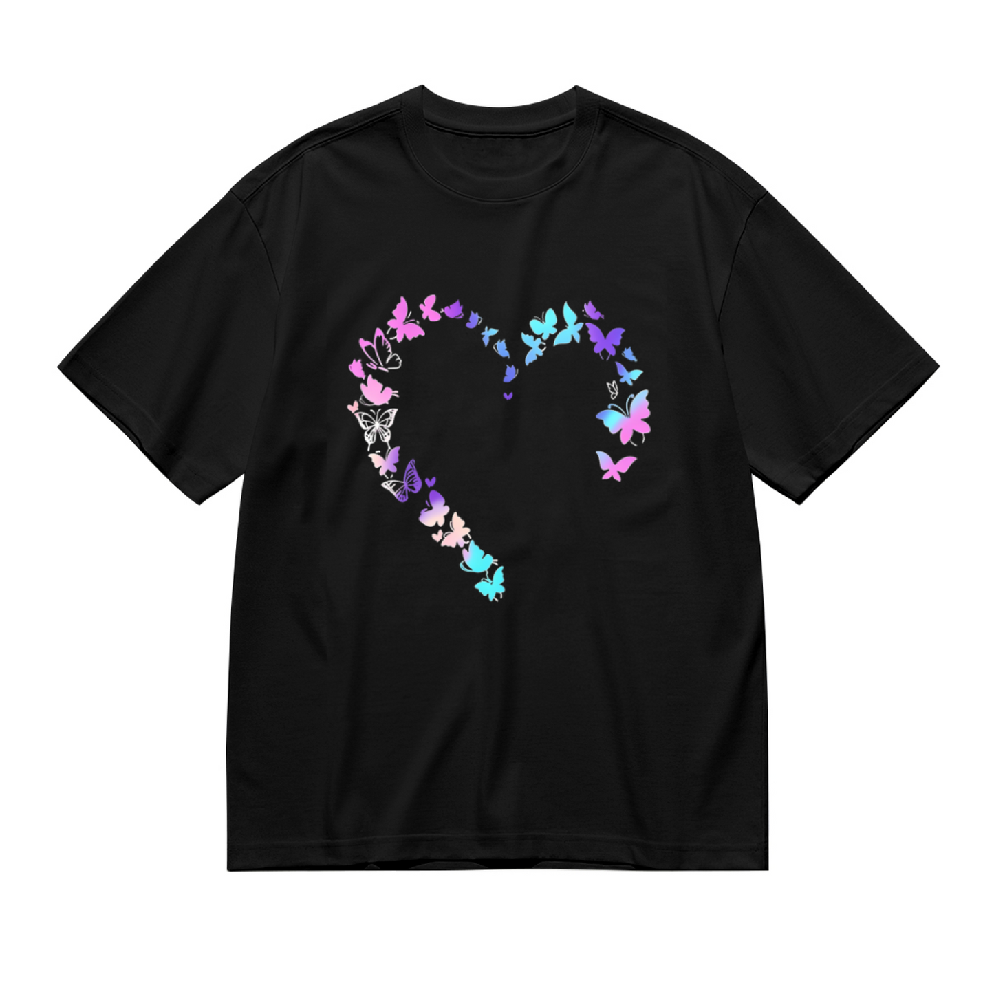 Gradient Purple Blue Butterfly Hollow Heart Cute Plus Size Women Printed T-Shirt