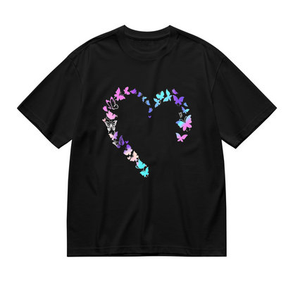 Gradient Purple Blue Butterfly Hollow Heart Cute Plus Size Women Printed T-Shirt