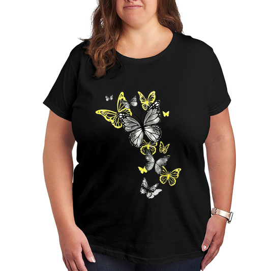 Sleek Grey & Golden Outline Butterflies Minimal Chic Print Plus Size Women Printed T-Shirt
