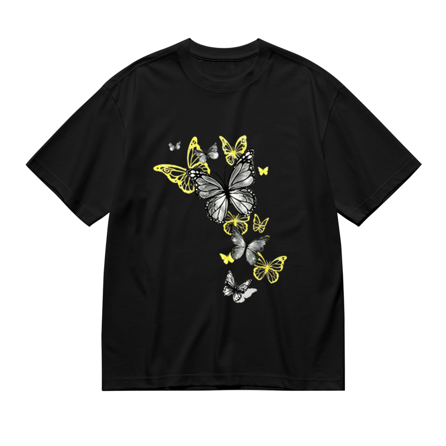 Sleek Grey & Golden Outline Butterflies Minimal Chic Print Plus Size Women Printed T-Shirt