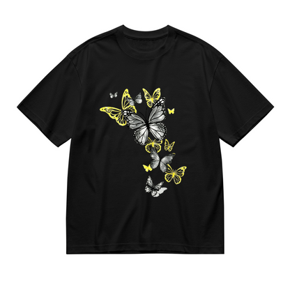 Sleek Grey & Golden Outline Butterflies Minimal Chic Print Plus Size Women Printed T-Shirt