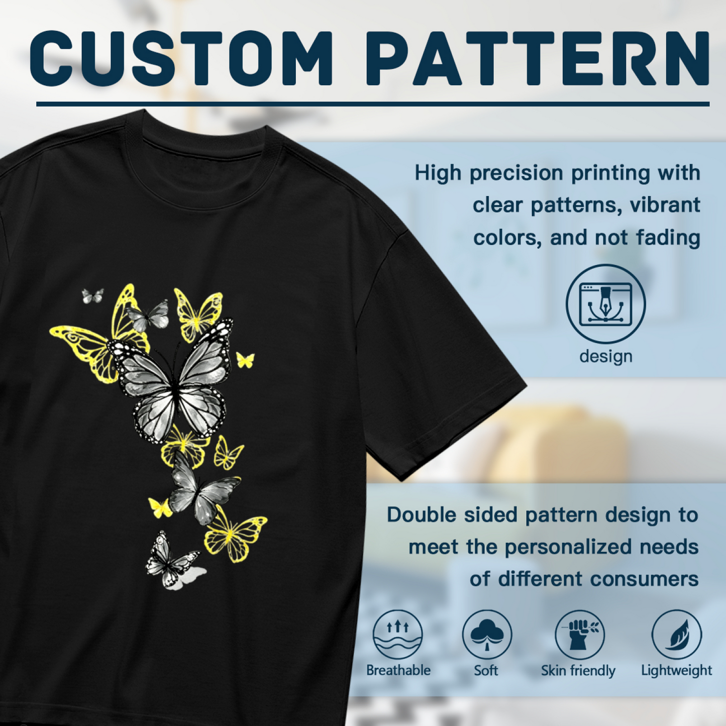 Sleek Grey & Golden Outline Butterflies Minimal Chic Print Plus Size Women Printed T-Shirt