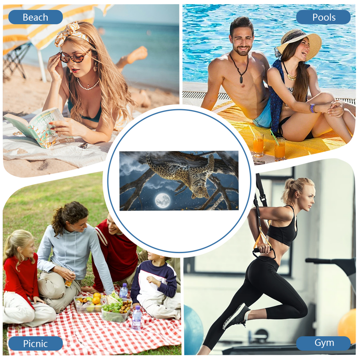 Mysterious Moonlit Tree Leopard Print Beach Towel, Thick Plush Soft & Max Water Absorbent, Multiple Sizes Offered, Comfortable Unique Towel for Wildlife Lovers
