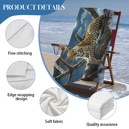 Mysterious Moonlit Tree Leopard Print Beach Towel, Thick Plush Soft & Max Water Absorbent, Multiple Sizes Offered, Comfortable Unique Towel for Wildlife Lovers