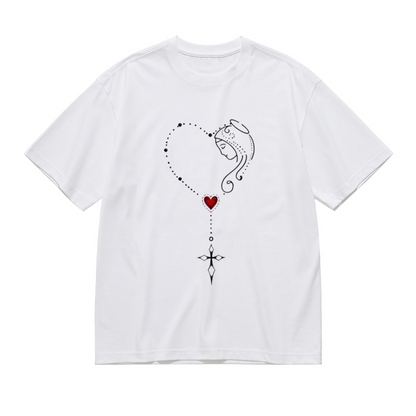 Sacred Virgin Mary Heart Cross Line Art Plus Size Women Graphic Tee